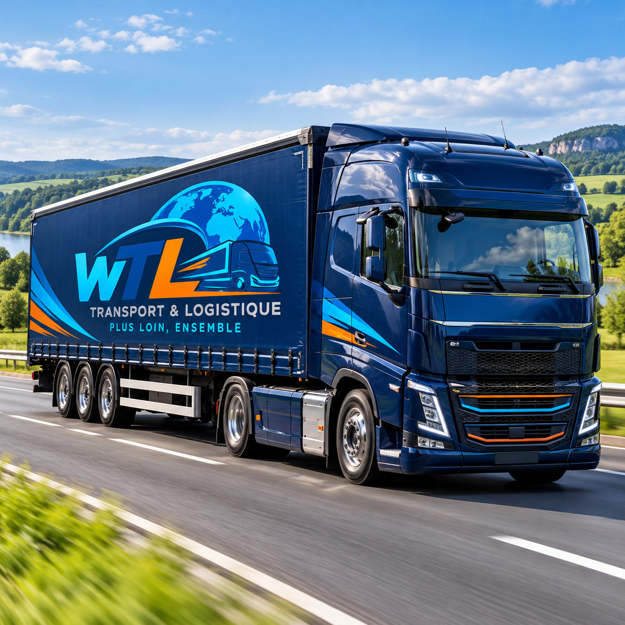 camion wtl bleu sur autoroute verdoyante 1