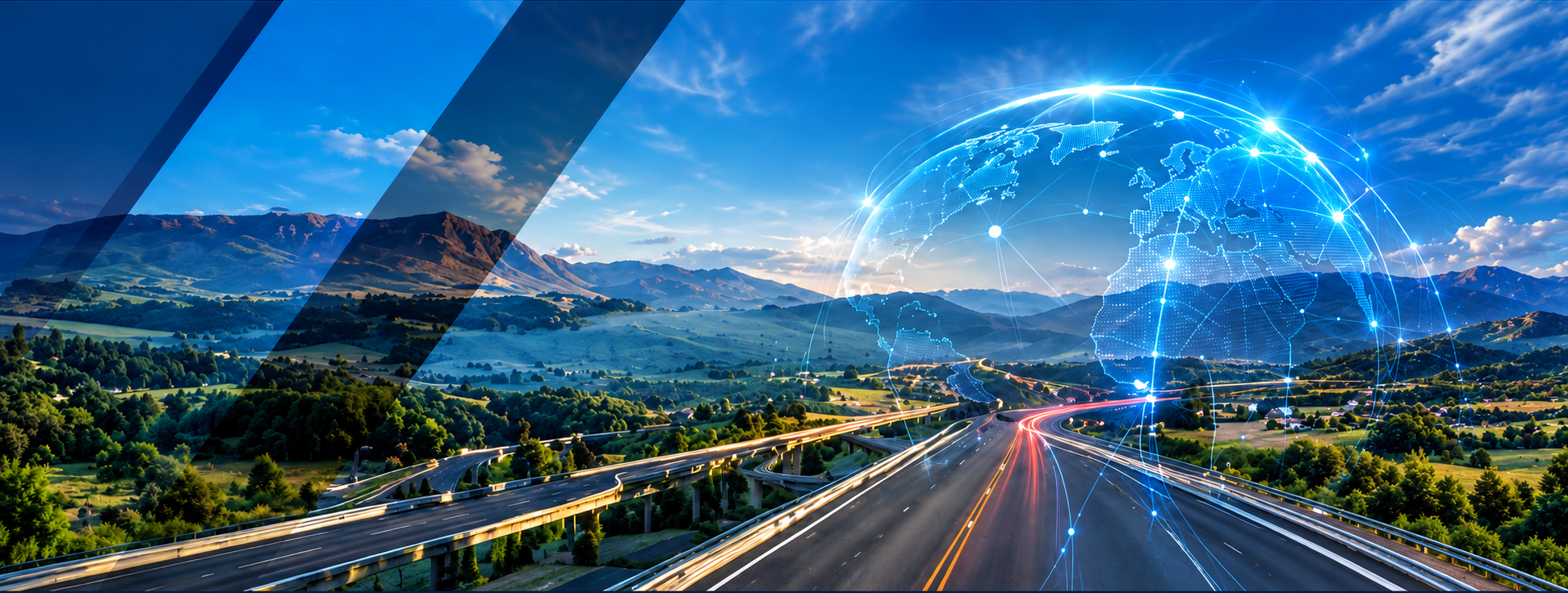 paysage routier et globe numérique